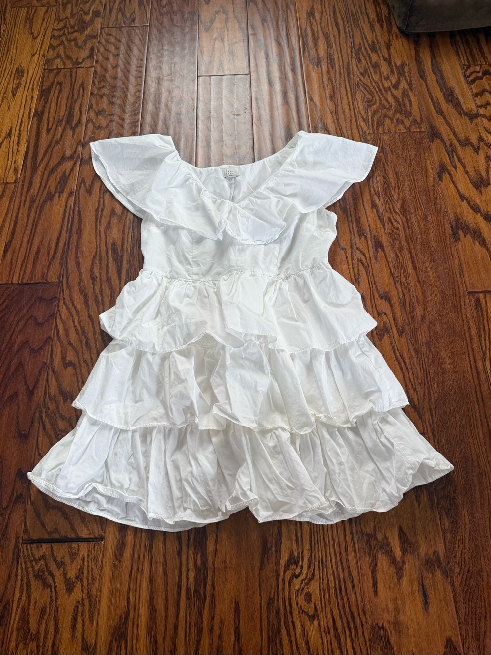 A New Day 100% Cotton White Tiered Ruffle Mini Dress Size Medium